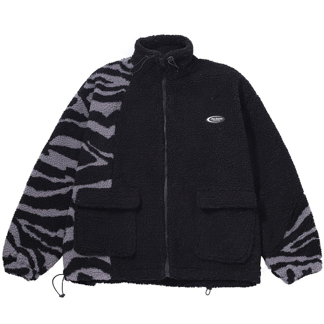 Majesda® - Stitching Zebra Pattern Sherpa Winter Coat outfit ideas streetwear fashion