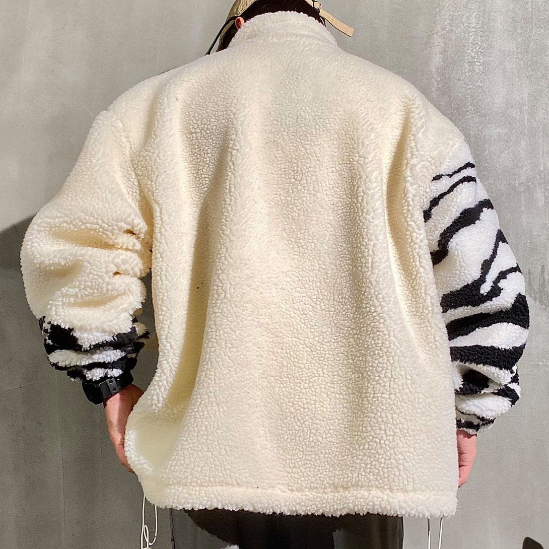 Majesda® - Stitching Zebra Pattern Sherpa Winter Coat outfit ideas streetwear fashion