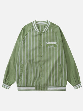 Majesda® - Stripe Varsity Jacket outfit ideas, streetwear fashion - majesda.com