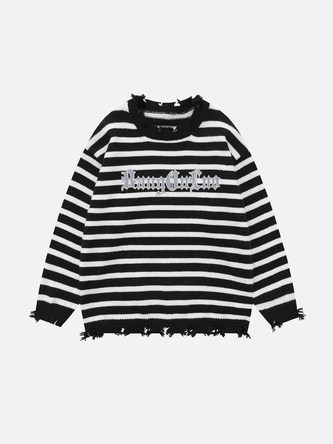 Majesda® - Striped Frayed Sweater outfit ideas streetwear fashion