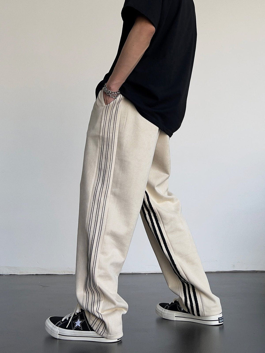 Majesda® - Striped High Waist Sweatpants outfit ideas streetwear fashion