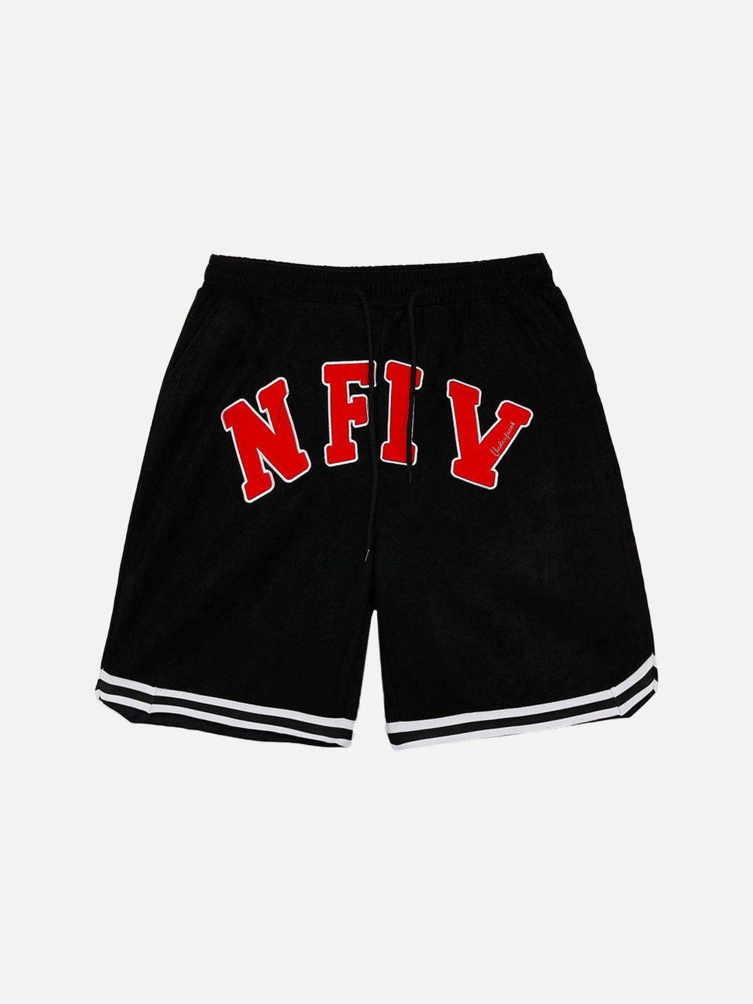 Majesda® - Suede "NFIV" Letters Print Shorts outfit ideas streetwear fashion