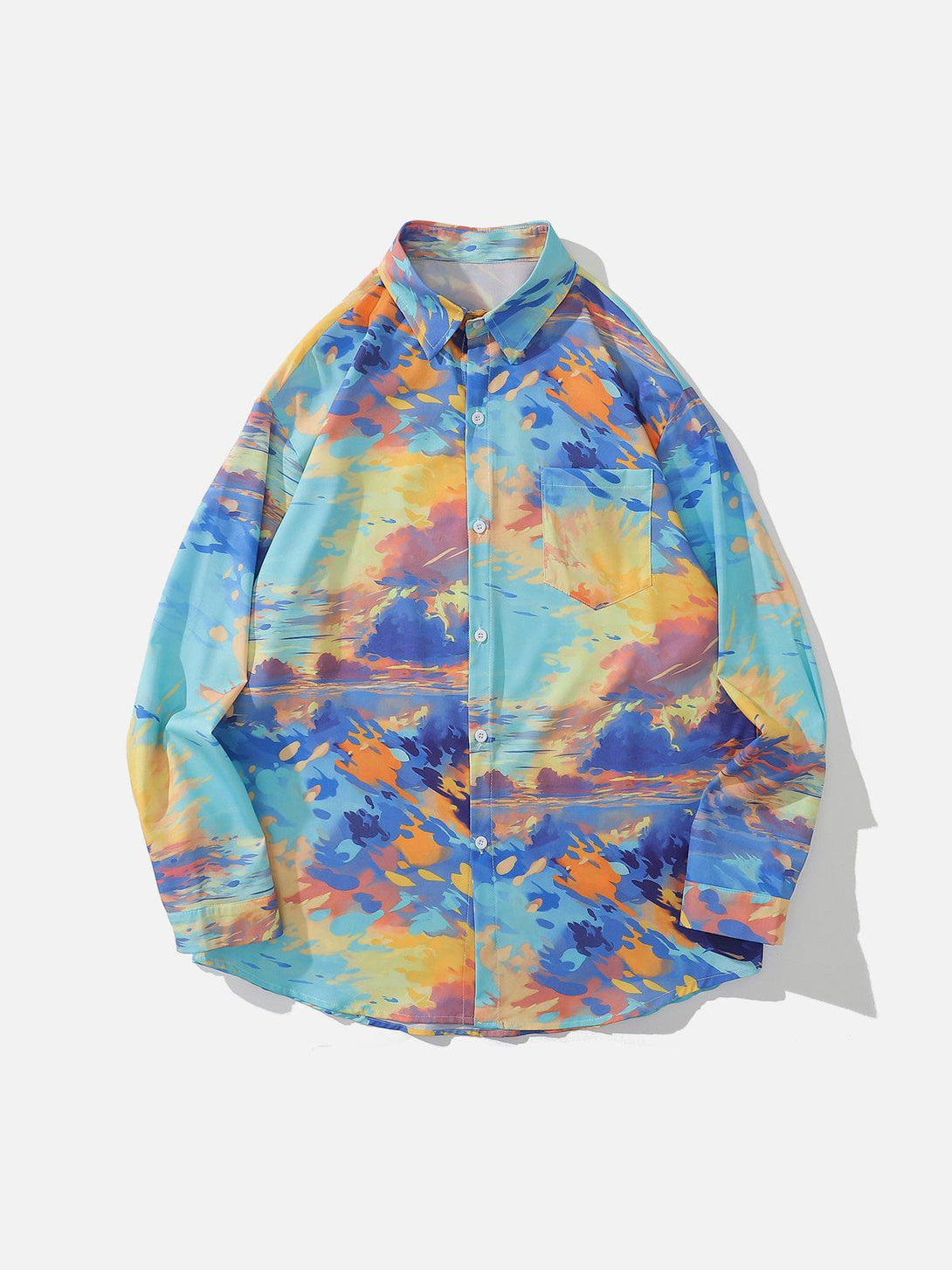 Majesda® - Sunset Print Long Sleeve Shirts outfit ideas streetwear fashion