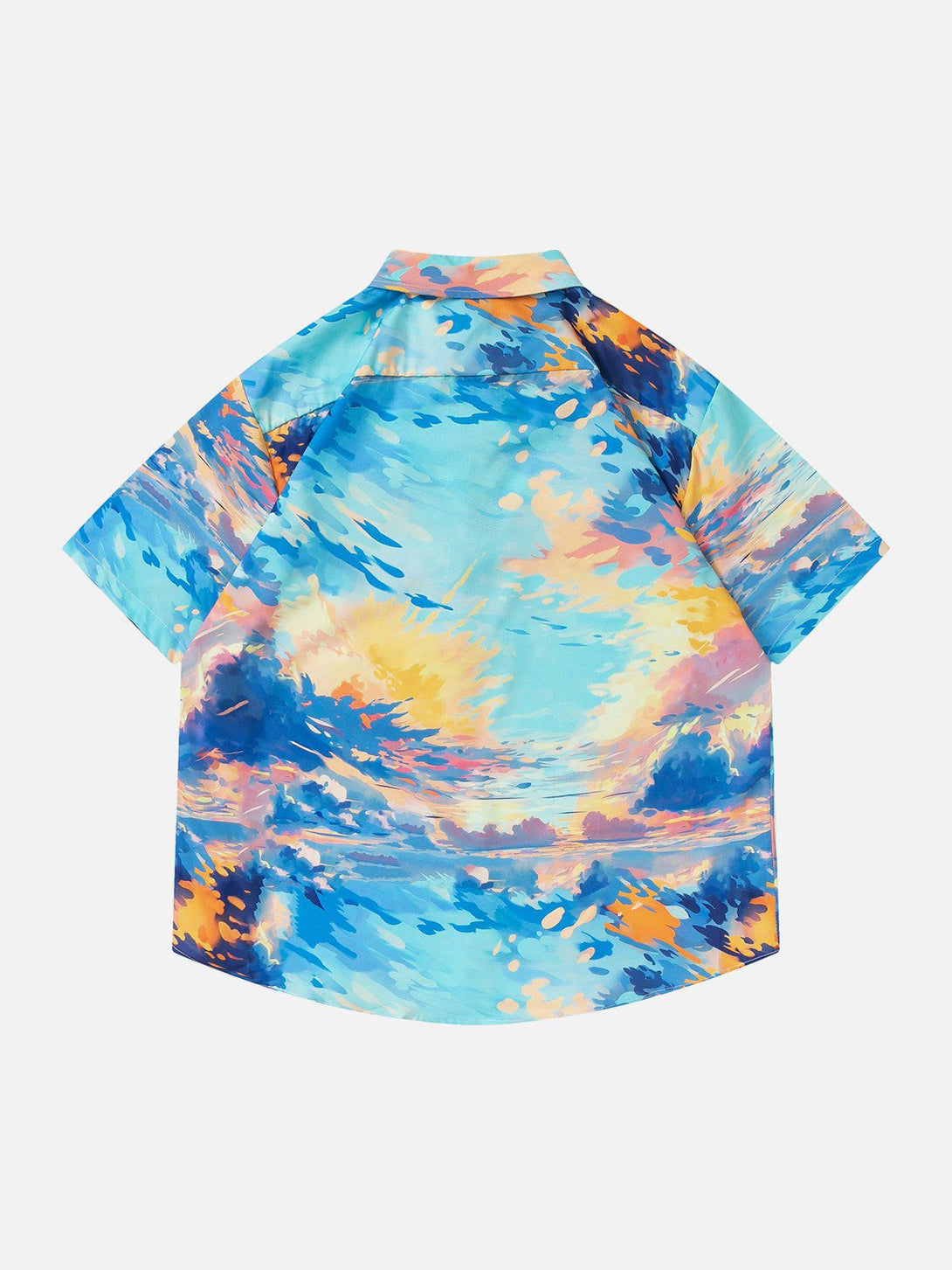 Majesda® - Sunset Print Short Sleeve Shirts outfit ideas streetwear fashion