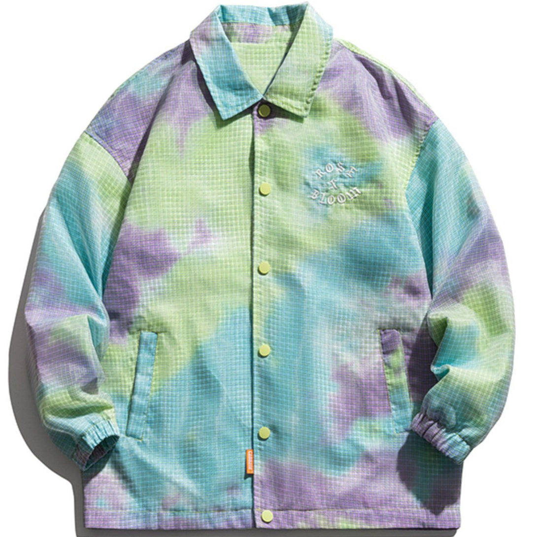 Majesda® - Tie Dye Gradient Check Jacket outfit ideas, streetwear fashion - majesda.com