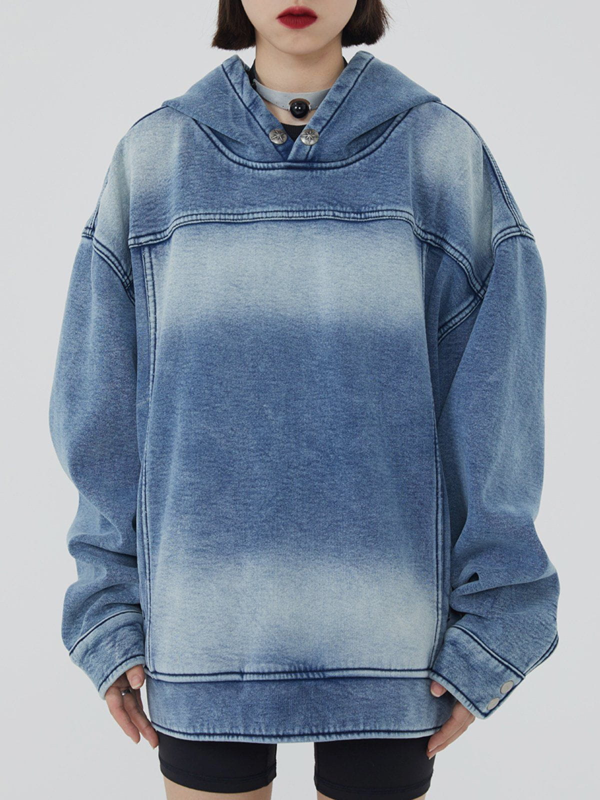 Majesda® - Tie Dye Hooded Denim Winter Coat outfit ideas streetwear fashion