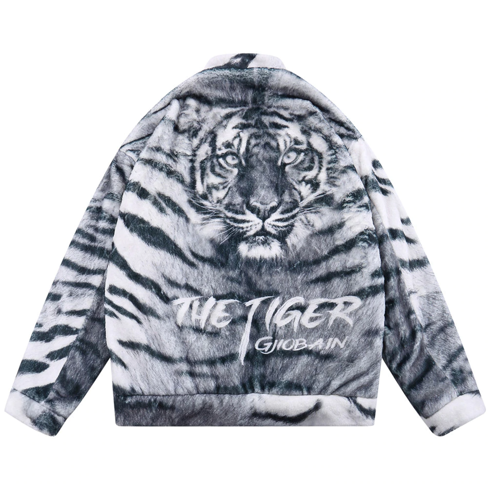 Majesda® - Tiger Print Pattern Plush Padded Coat outfit ideas, streetwear fashion - majesda.com