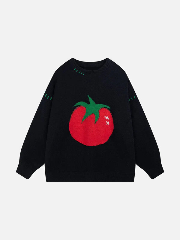 Majesda® - Tomato Jacquard Sweater outfit ideas streetwear fashion