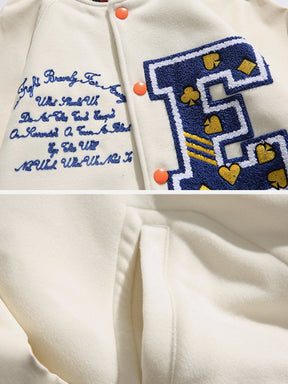 Majesda® - Two Tone Patchwork Embroidered Varsity Jacket outfit ideas, streetwear fashion - majesda.com