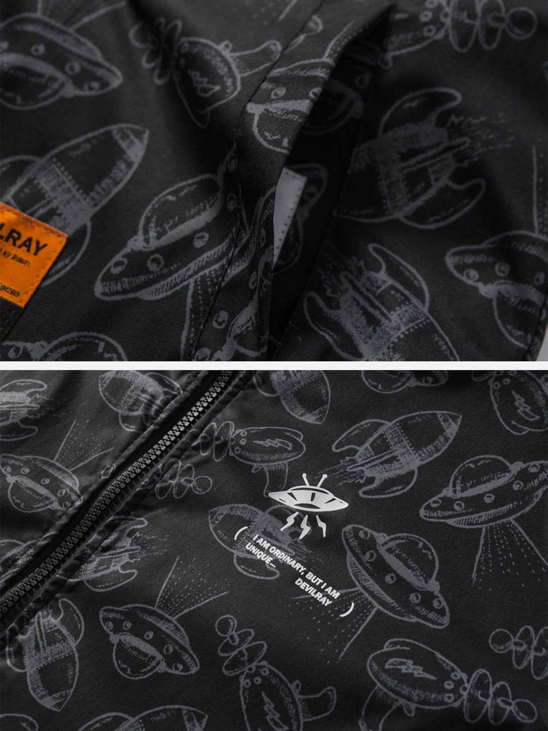 Majesda® - UFO Print Fleece Reversible Jacket outfit ideas, streetwear fashion - majesda.com