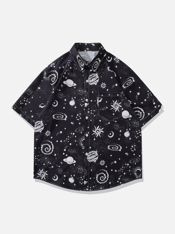 Majesda® - Universe Galaxy Print Short Sleeve Shirts outfit ideas streetwear fashion