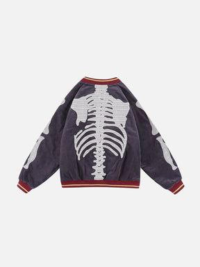 Majesda® - Velvet Skeleton Graphic Jacket outfit ideas, streetwear fashion - majesda.com