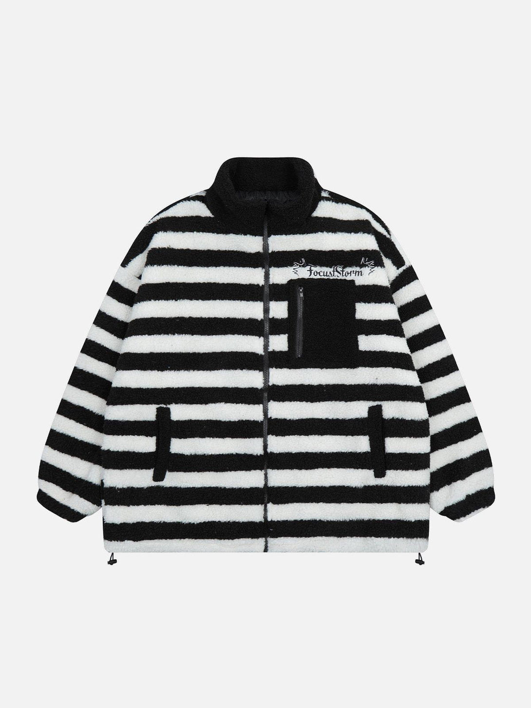 Majesda® - Vintage Alphabet Embroidered Stripe Colorblock Sherpa Coat outfit ideas streetwear fashion