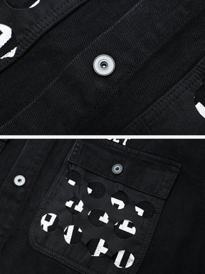Majesda® - Vintage Big Pocket Letter Denim Jacket outfit ideas, streetwear fashion - majesda.com