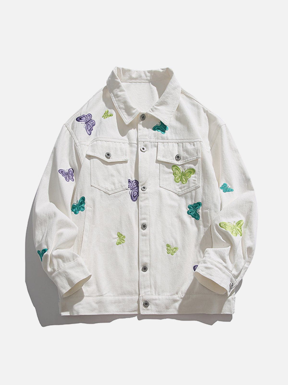 Majesda® - Vintage Butterfly Embroidered Jacket outfit ideas, streetwear fashion - majesda.com