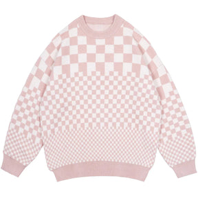 Majesda® - Vintage Checkerboard Plaid Knit Sweater outfit ideas streetwear fashion