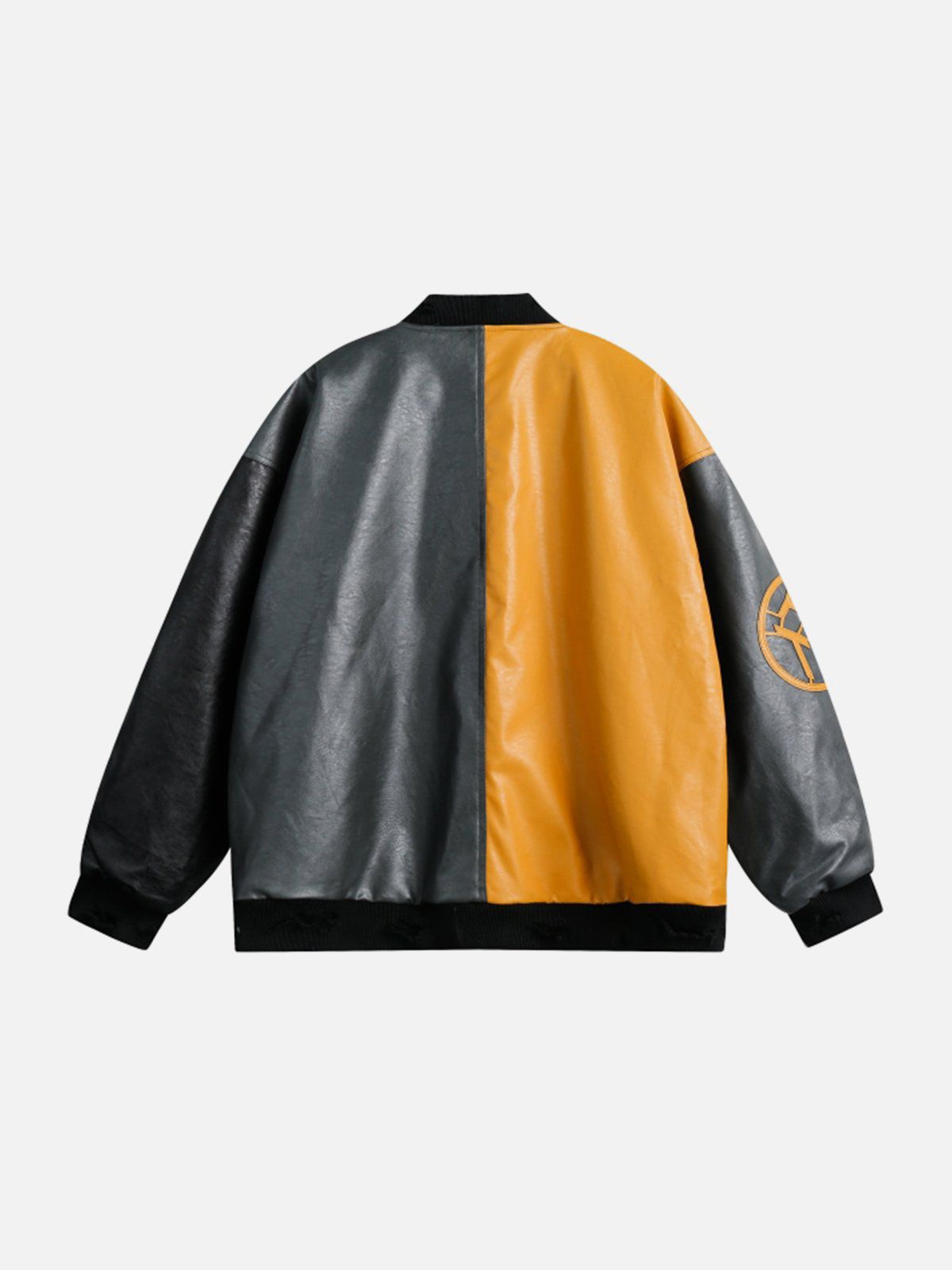 Majesda® - Vintage Contrast Leather Jacket outfit ideas, streetwear fashion - majesda.com
