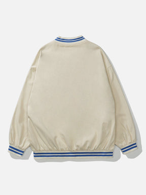 Majesda® - Vintage Flocked Letter Embroidered Jacket outfit ideas, streetwear fashion - majesda.com