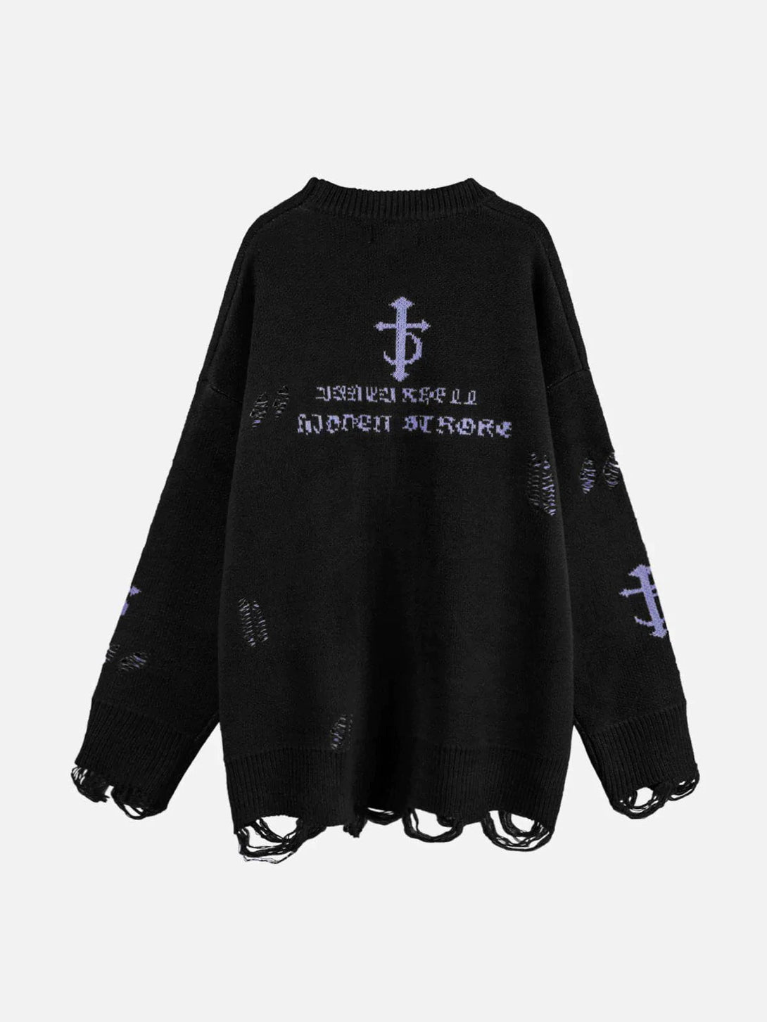 Majesda® - Vintage Gothic Ripped Sweater outfit ideas streetwear fashion