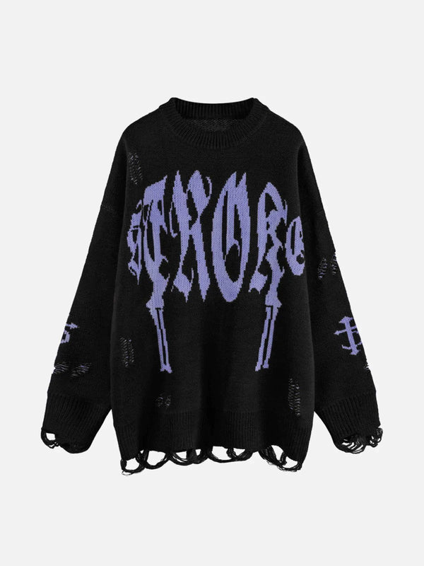 Majesda® - Vintage Gothic Ripped Sweater outfit ideas streetwear fashion