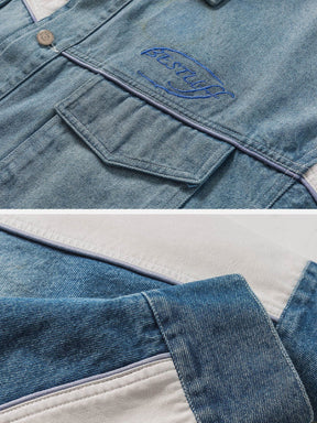 Majesda® - Vintage Gradient Denim Stitching Jacket outfit ideas, streetwear fashion - majesda.com