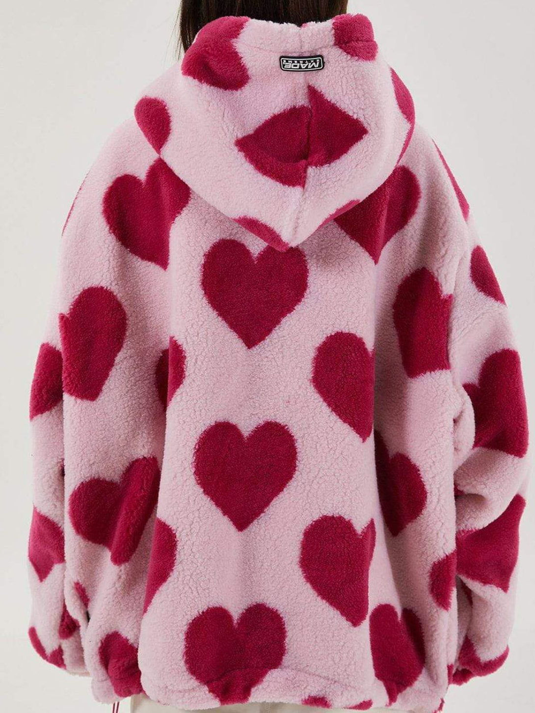 Majesda® - Vintage Heart Pattern Oversize Sherpa Coat outfit ideas streetwear fashion