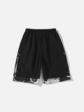 Majesda® - Vintage Hip Hop Stitching Fake Two Pieces Shorts outfit ideas streetwear fashion