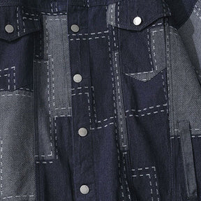 Majesda® - Vintage Irregular Stitching Plaid Denim Jacket outfit ideas, streetwear fashion - majesda.com