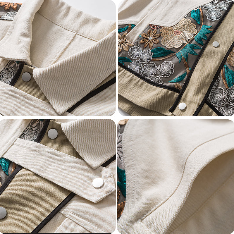 Majesda® - Vintage Jacket Embroidery Flowers outfit ideas, streetwear fashion - majesda.com