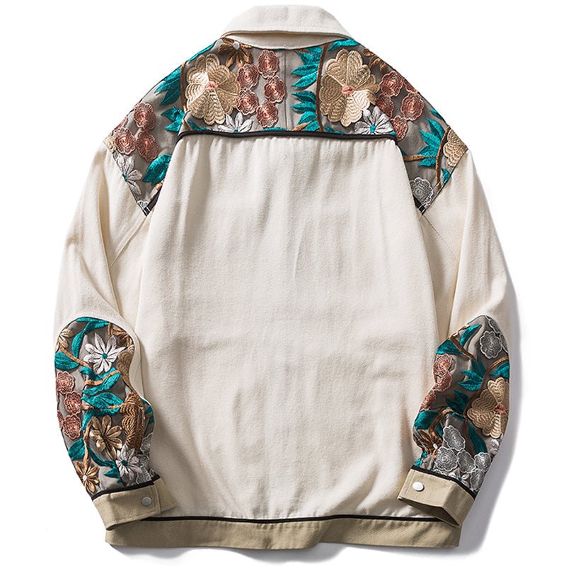 Majesda® - Vintage Jacket Embroidery Flowers outfit ideas, streetwear fashion - majesda.com