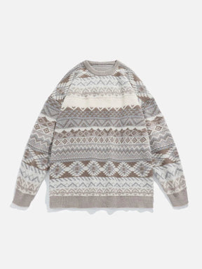 Majesda® - Vintage Jacquard Sweater outfit ideas streetwear fashion