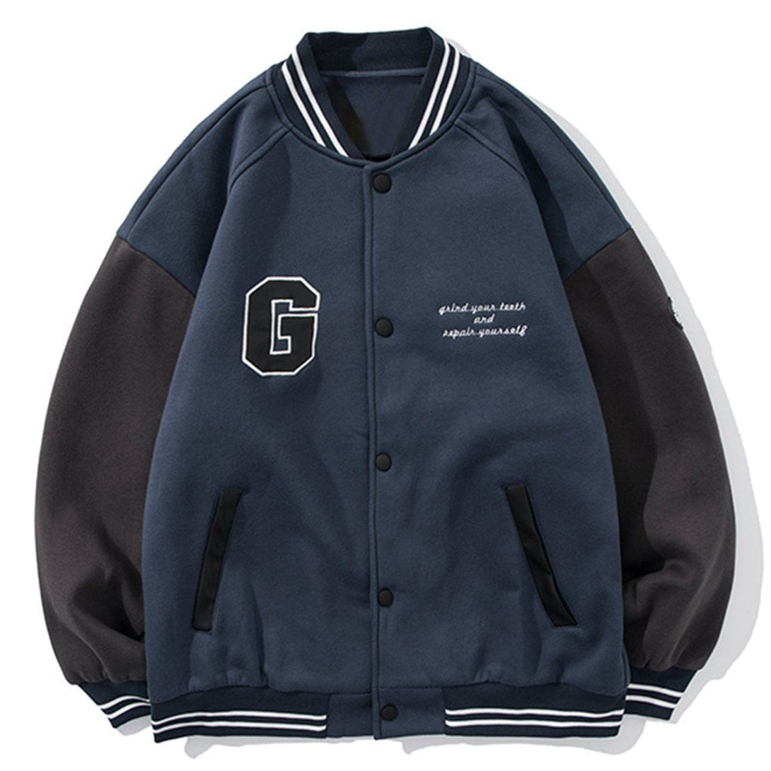 Majesda® - Vintage Letter G Embroidered Jacket outfit ideas, streetwear fashion - majesda.com