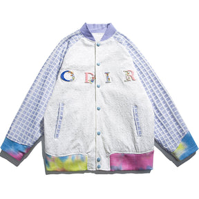 Majesda® - Vintage Letters Embroidered Color Block Jacket outfit ideas, streetwear fashion - majesda.com