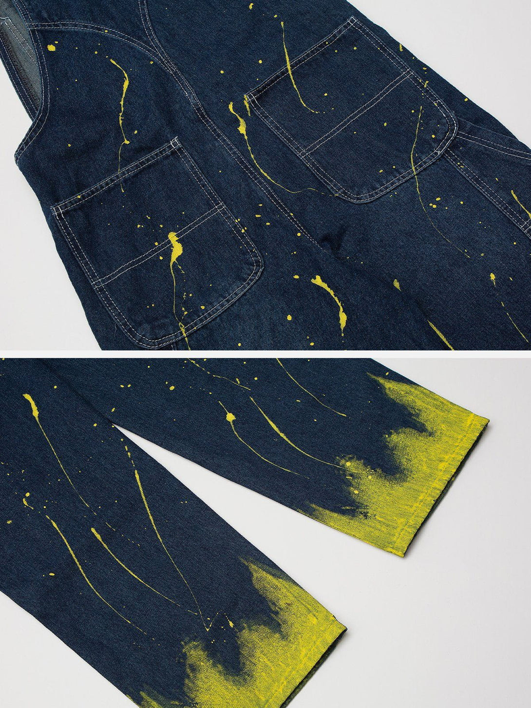 Majesda® - Vintage Loose Splash Ink Suspender Jeans outfit ideas streetwear fashion