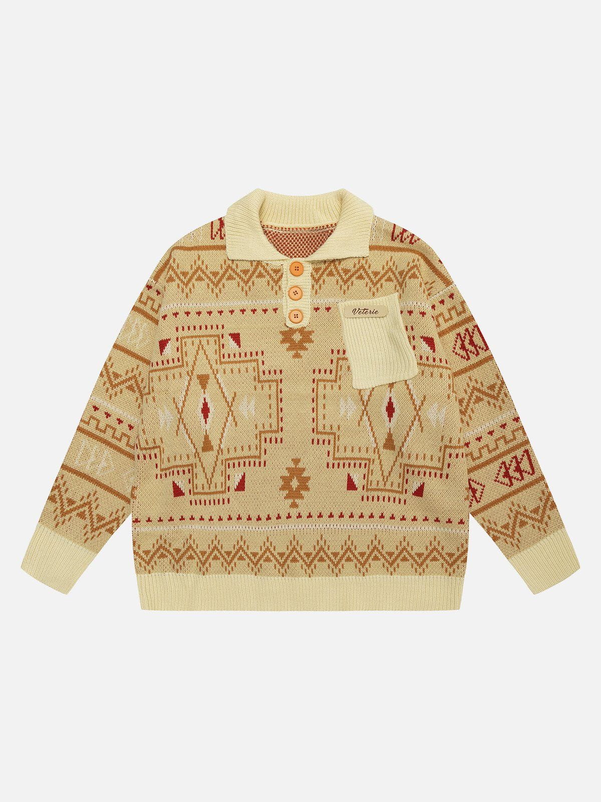 Majesda® - Vintage Pocket Trim Sweater outfit ideas streetwear fashion