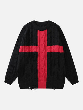 Majesda® - Vintage Raw Edge Cross Sweater outfit ideas streetwear fashion