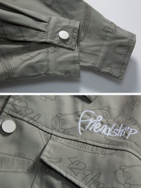 Majesda® - Vintage Skateboard Flap Print Jacket outfit ideas, streetwear fashion - majesda.com