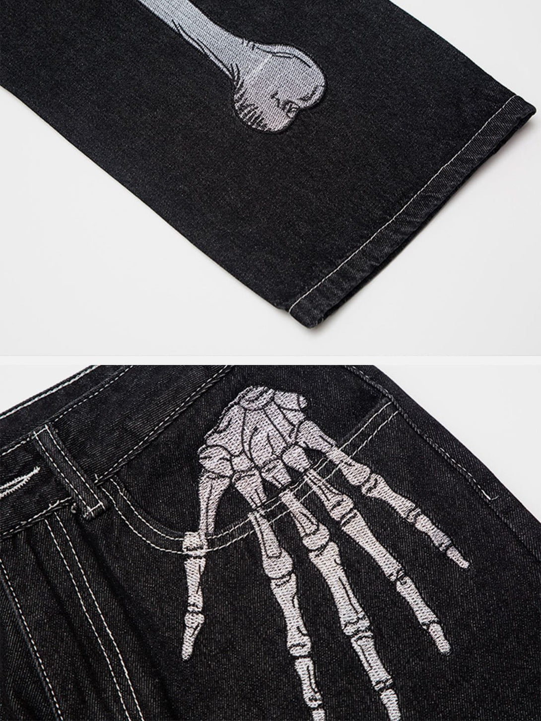 Majesda® - Vintage Skull Bone Embroidery Jeans outfit ideas streetwear fashion