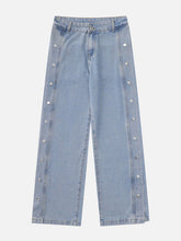Majesda® - Vintage Split Snap Jeans outfit ideas streetwear fashion
