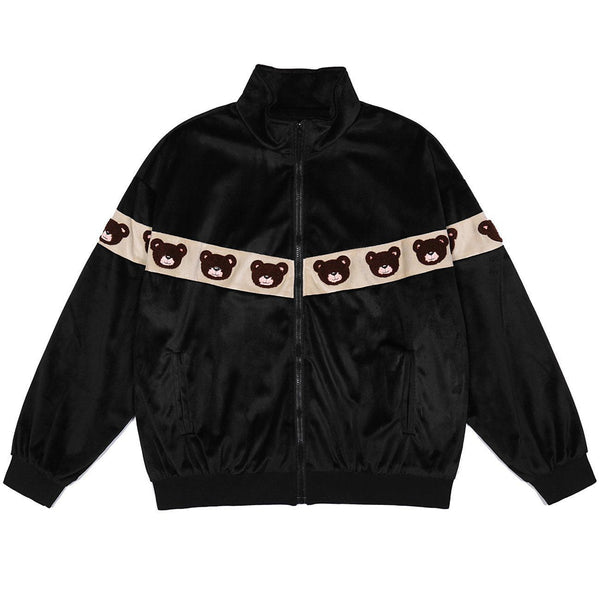 Majesda® - Vintage Stitching Bear Head Embroidered Jacket outfit ideas streetwear fashion