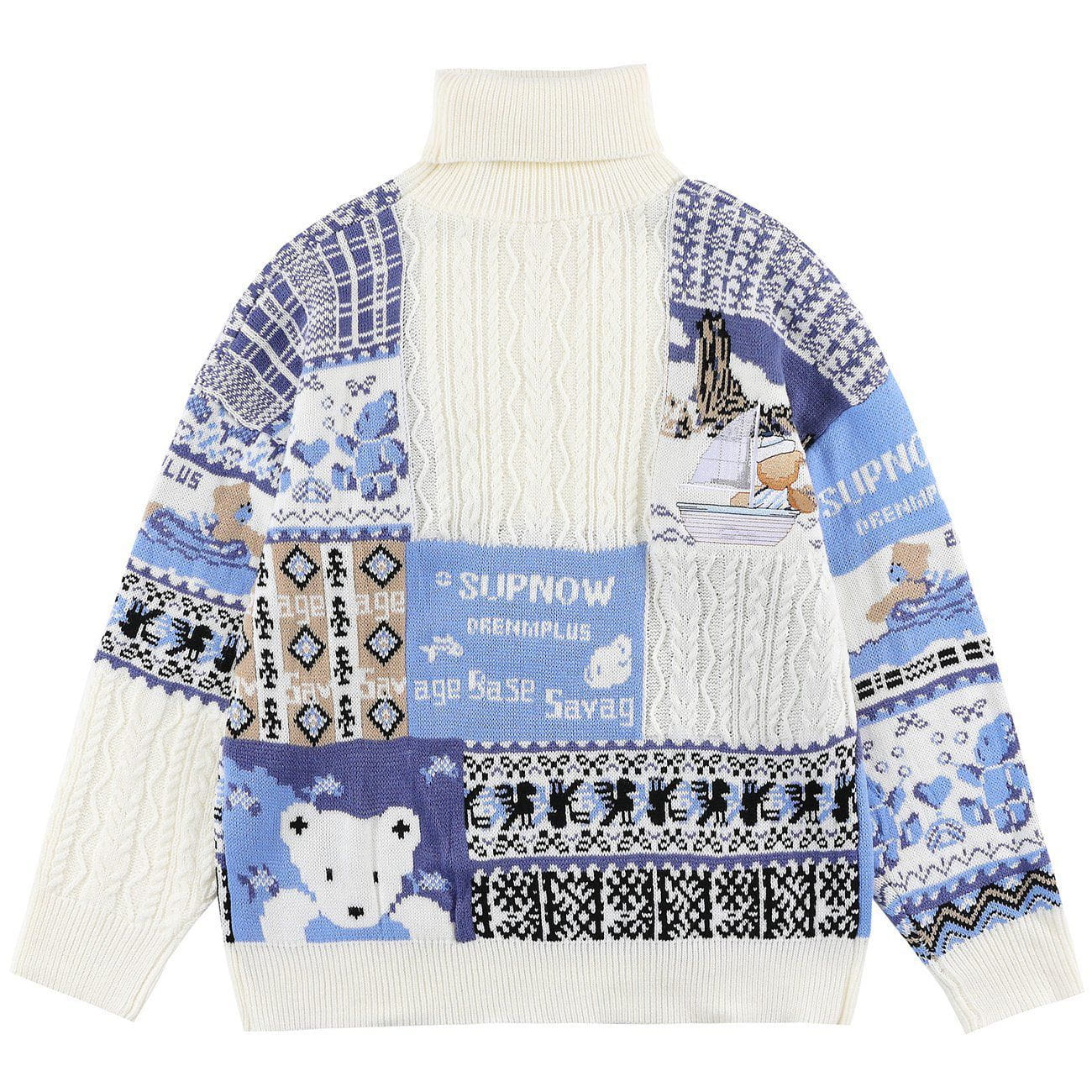 Majesda® - Vintage Stitching Bear Knit Sweater outfit ideas streetwear fashion