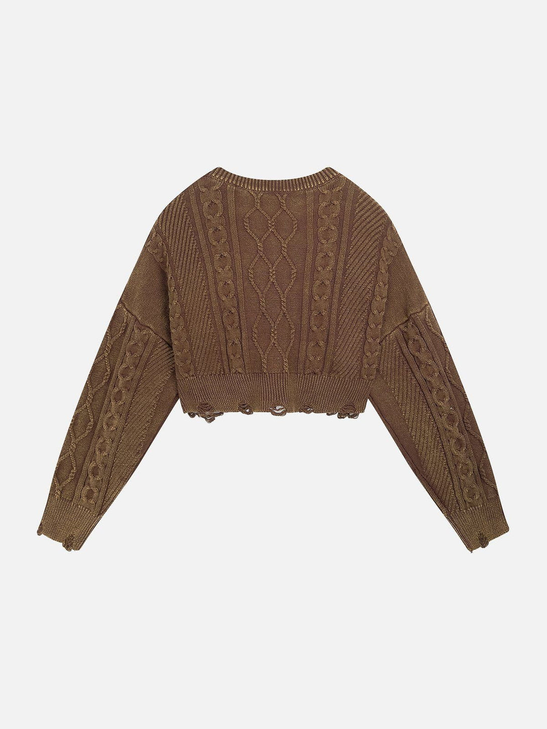 Majesda® - Vintage Washed Jacquard Raw Edge Sweater outfit ideas streetwear fashion