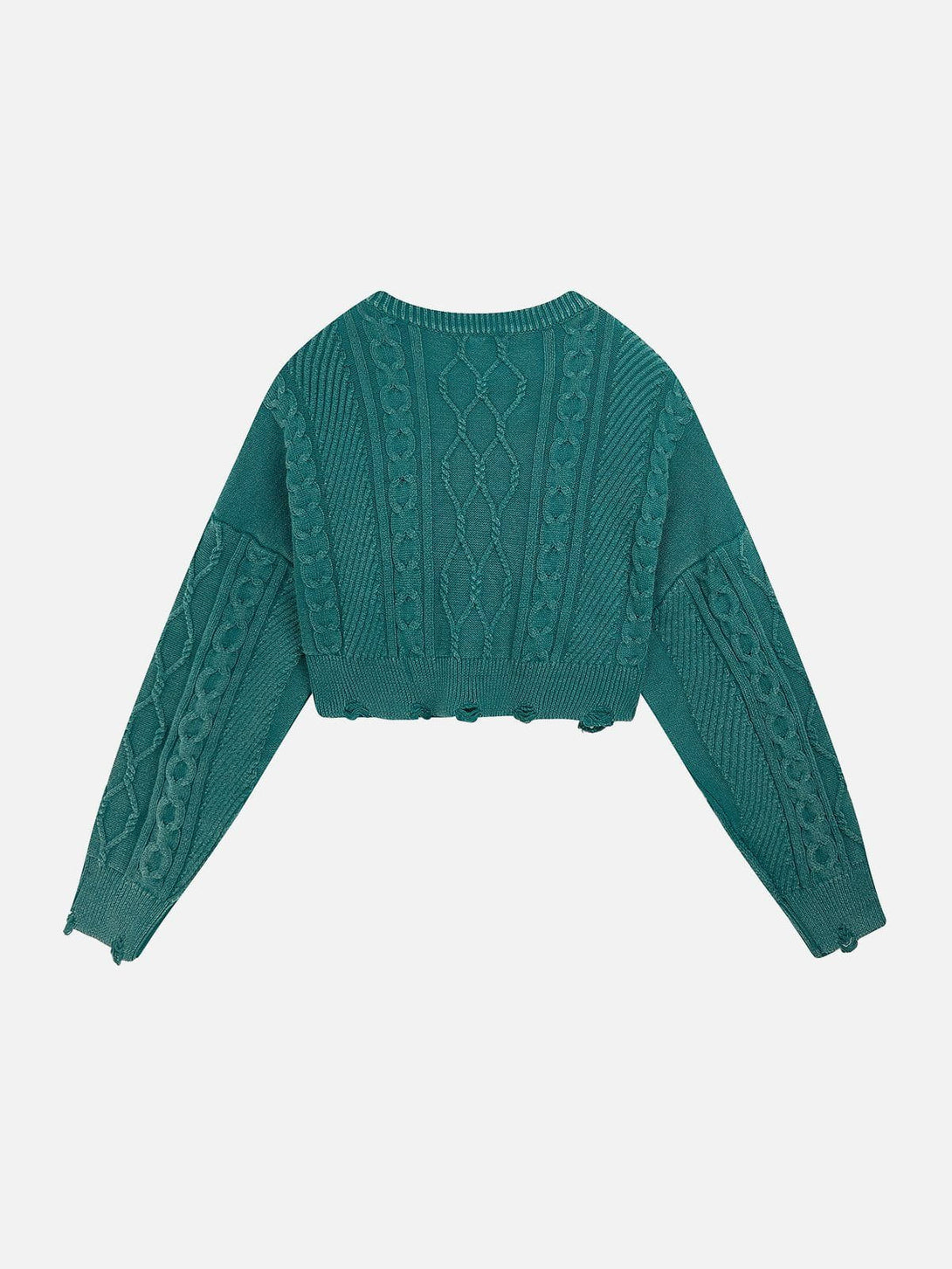 Majesda® - Vintage Washed Jacquard Raw Edge Sweater outfit ideas streetwear fashion
