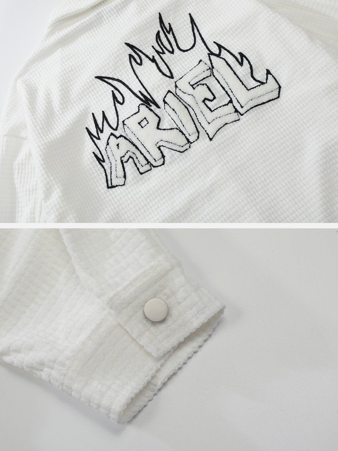 Majesda® - Waffle Flocked Letter Jacket outfit ideas, streetwear fashion - majesda.com