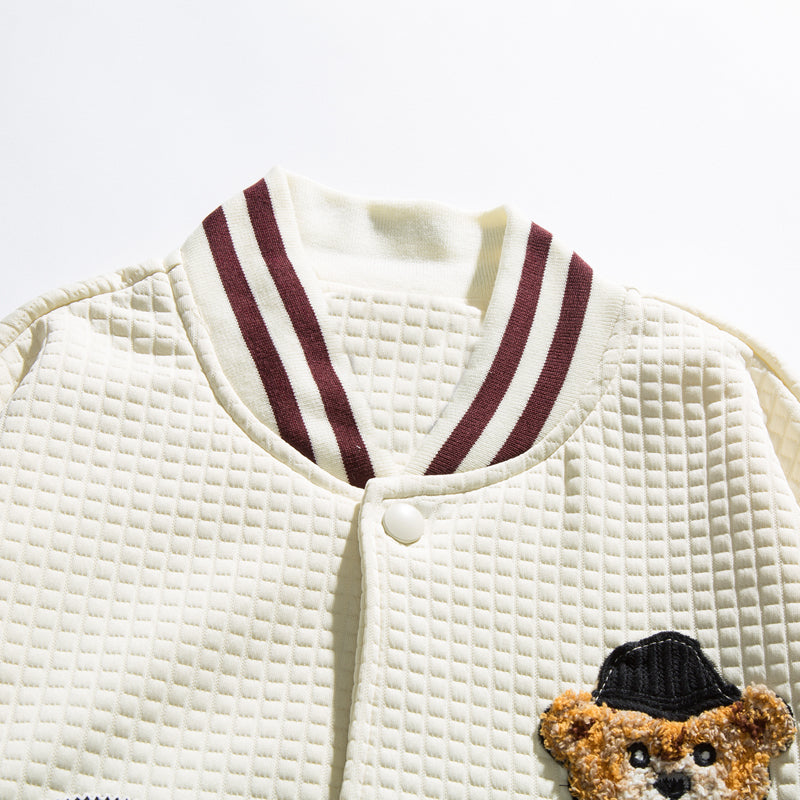 Majesda® - Waffle Letterman Jacket Bear outfit ideas, streetwear fashion - majesda.com