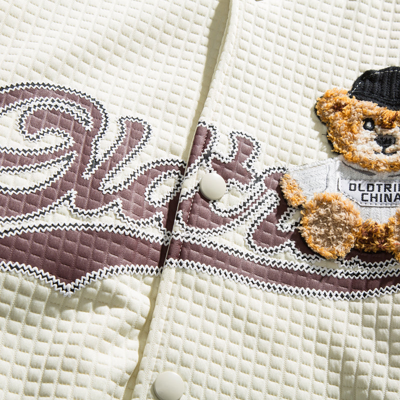 Majesda® - Waffle Letterman Jacket Bear outfit ideas, streetwear fashion - majesda.com