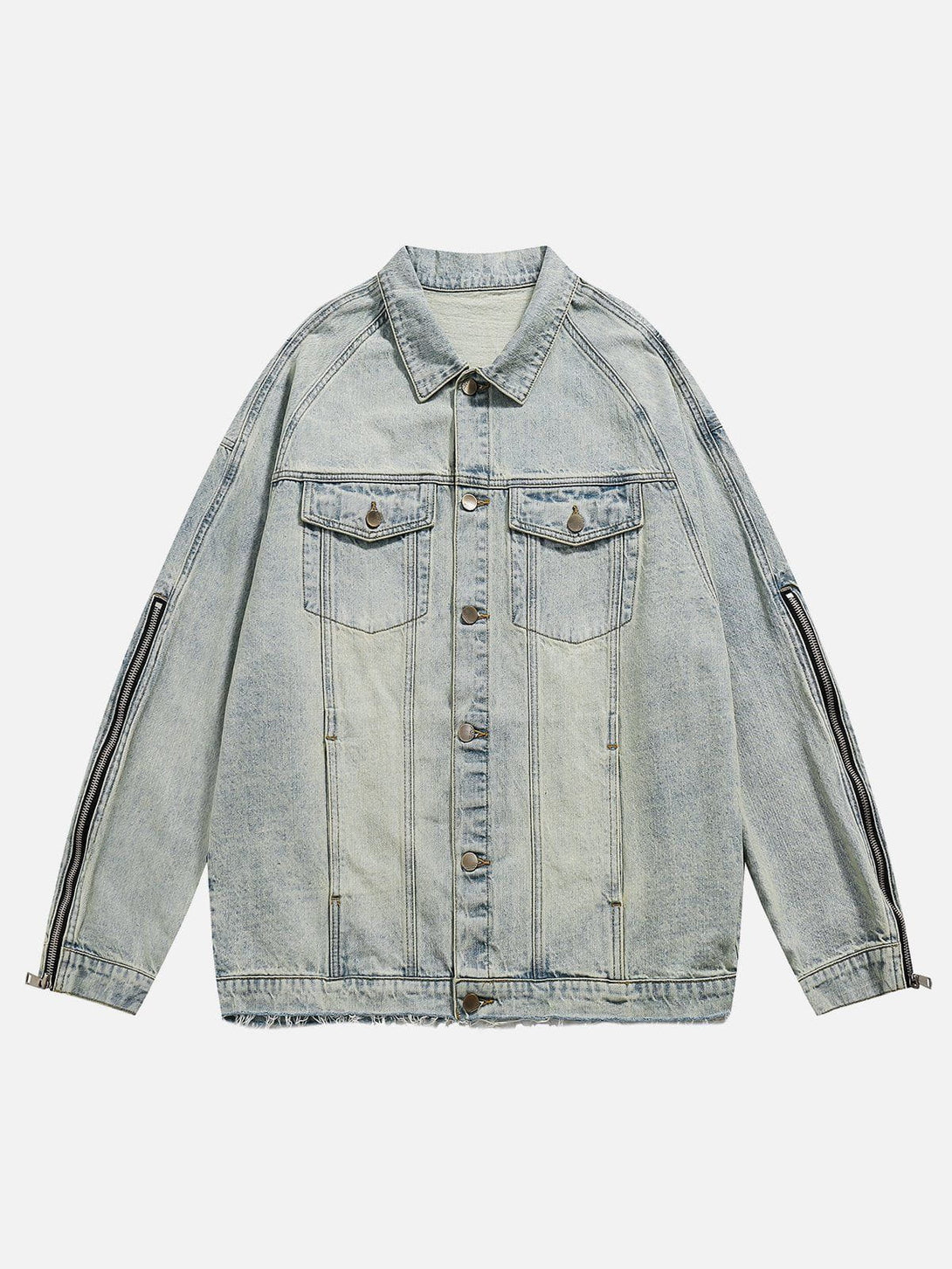 Majesda® - Washed Design Zip Denim Jacket outfit ideas, streetwear fashion - majesda.com