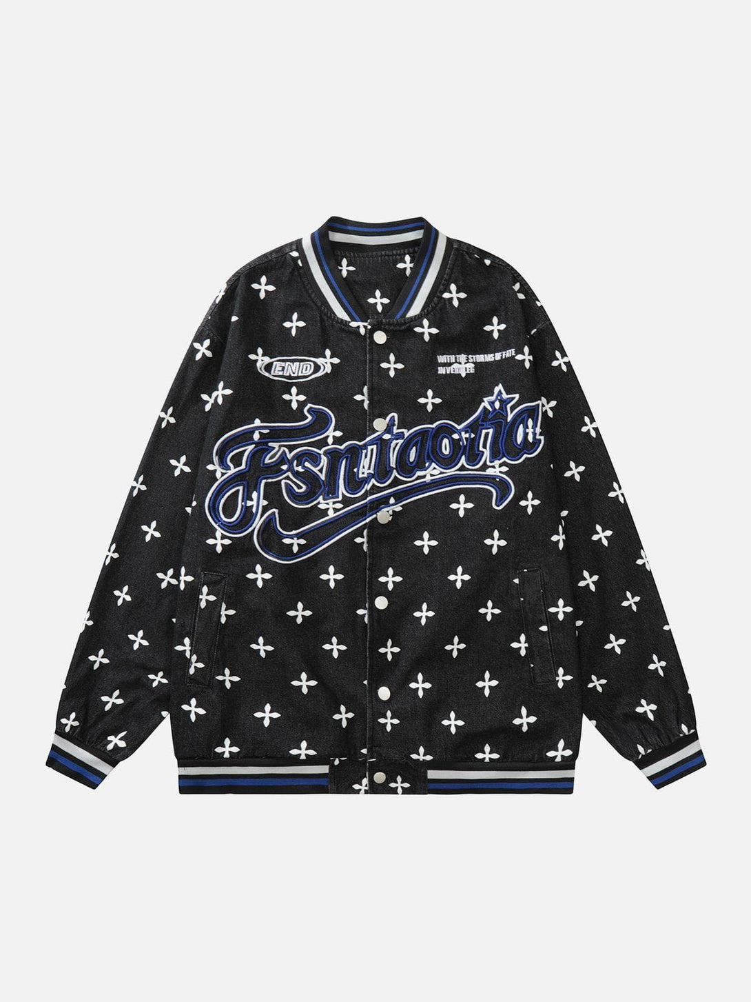 Majesda® - Washed Distressed Letters Varsity Jacket outfit ideas, streetwear fashion - majesda.com