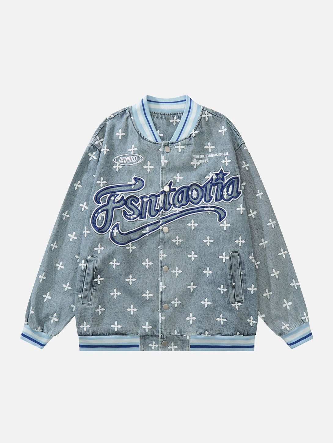 Majesda® - Washed Distressed Letters Varsity Jacket outfit ideas, streetwear fashion - majesda.com