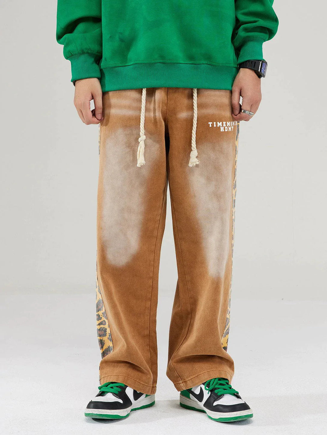 Majesda® - Washed Side Leopard Print Pants outfit ideas streetwear fashion